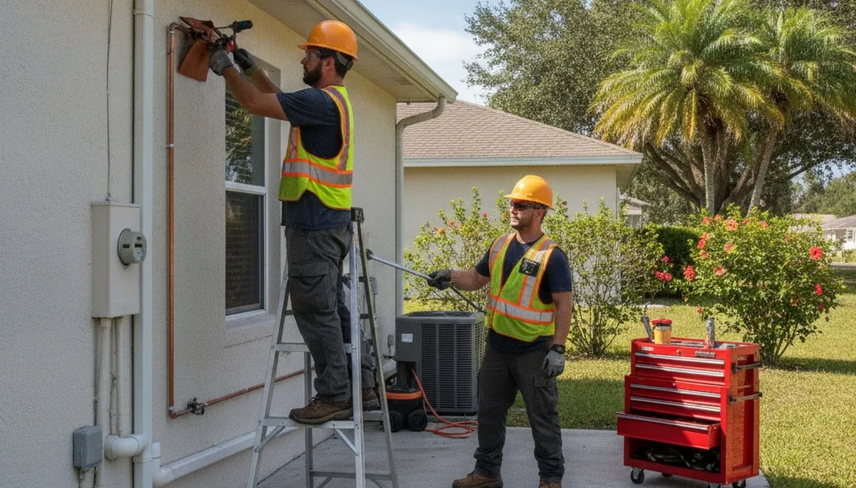 Lakeland, FL plumbing repair service technician fixing a residential pipe leak