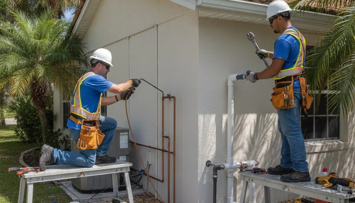 Lakeland, FL plumbing repair technician fixing a residential pipe leak