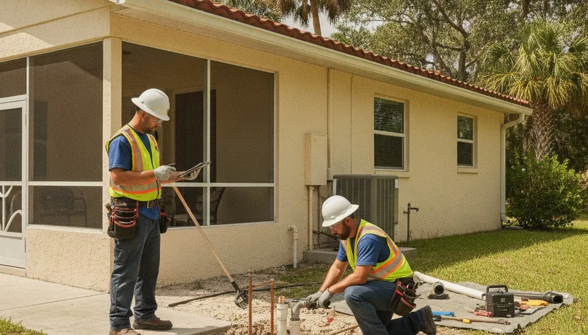 Lakeland, FL plumbing repair technician servicing a residential pipe leak